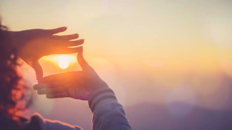 reframing sunset hands frame perspective viewpoint sky seeing new edited