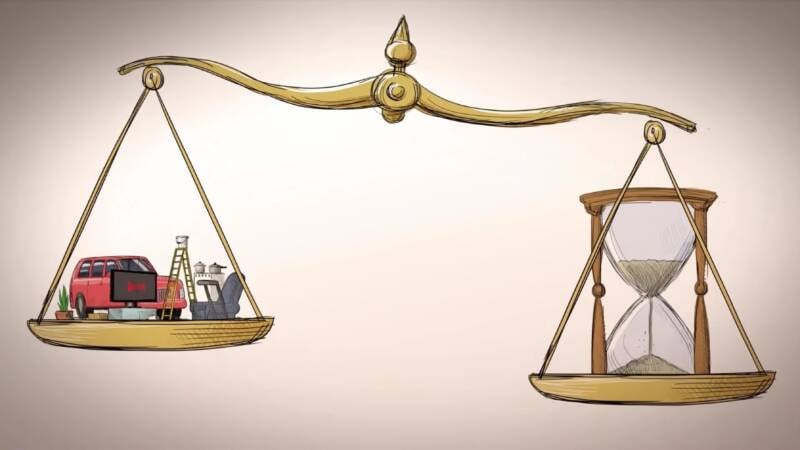 time hourglass urgent important things stuff material goods balance weighing scales tv shabbat values distractions hourglass animation