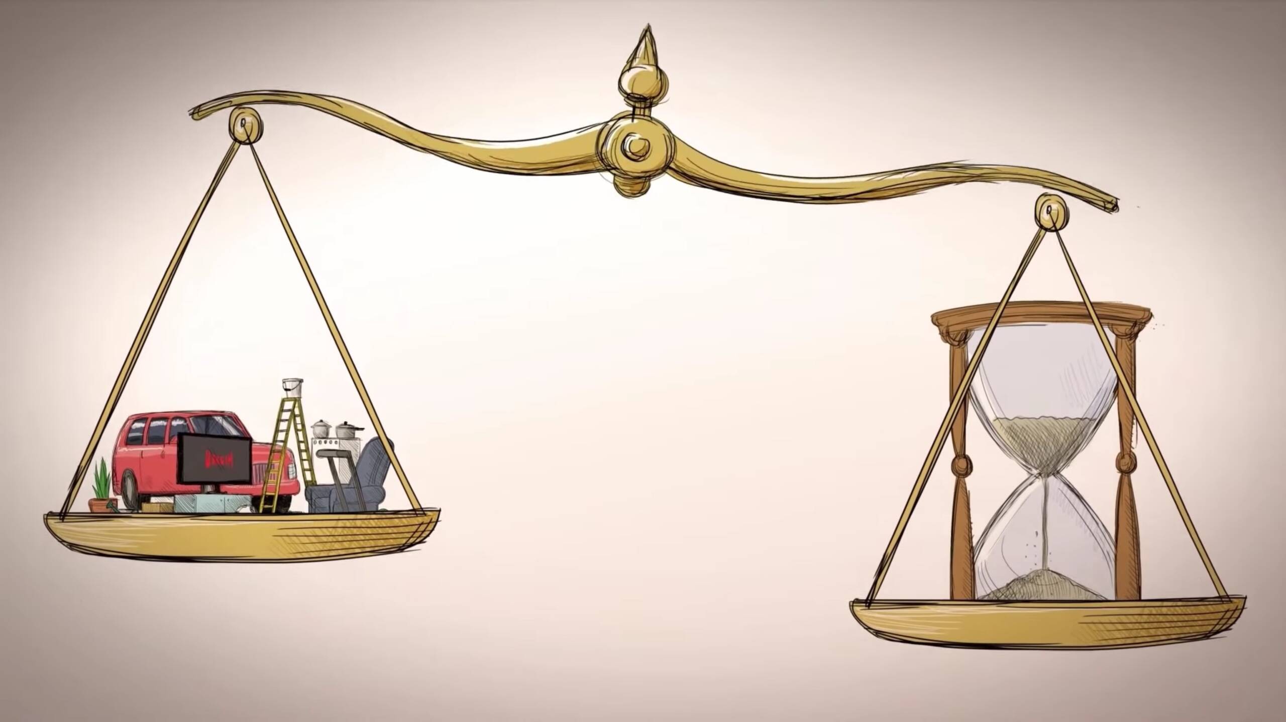 time hourglass urgent important things stuff material goods balance weighing scales tv shabbat values distractions hourglass animation scaled