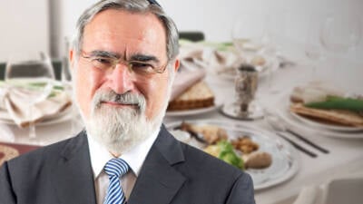 Festive Passover table setting with Torah. Pesach celebration