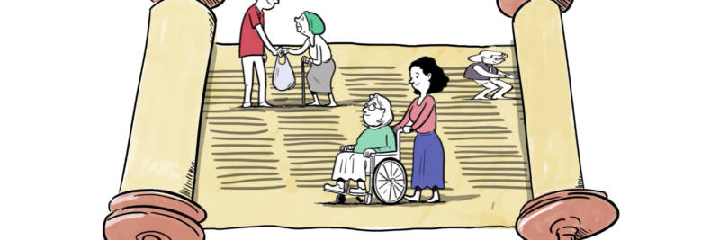 israel jewish society torah land scroll animated help tzedakah chessed