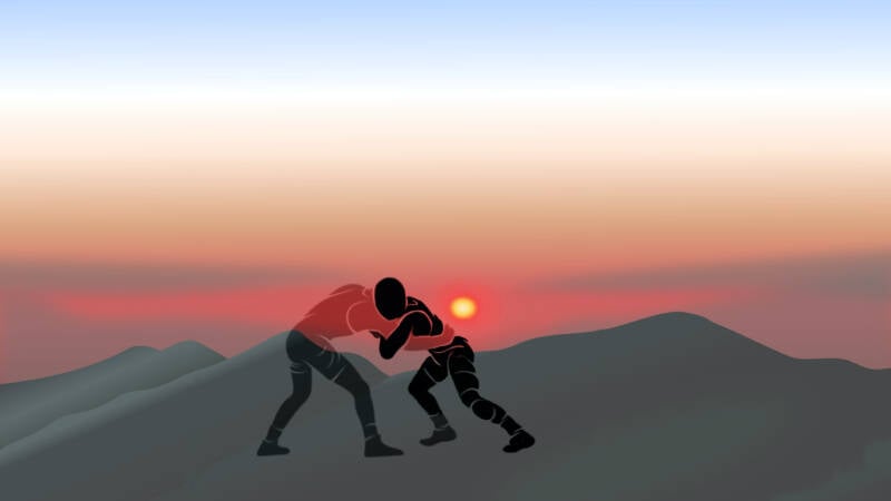 wrestling on mountain silhouette 2 two figures yaakov angel jacob vayetse