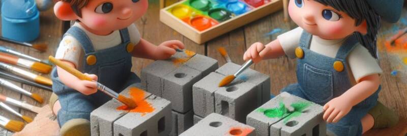 children education building nursery school boy and girl kids young creative painting construction blocks