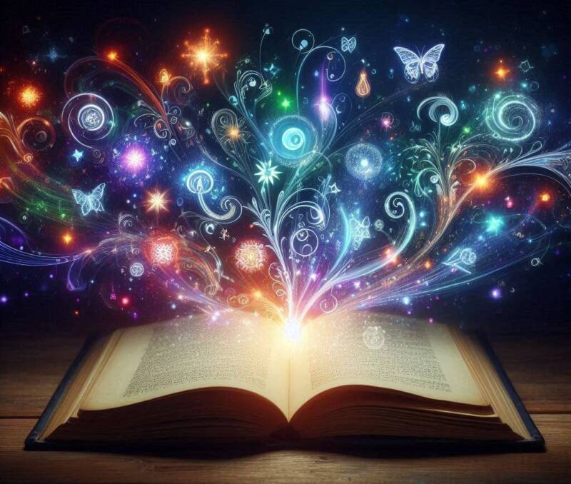 tales in old book coming to life out of pages storytelling wonder fantasy lights sparks butterflies magic stories e1728616633724