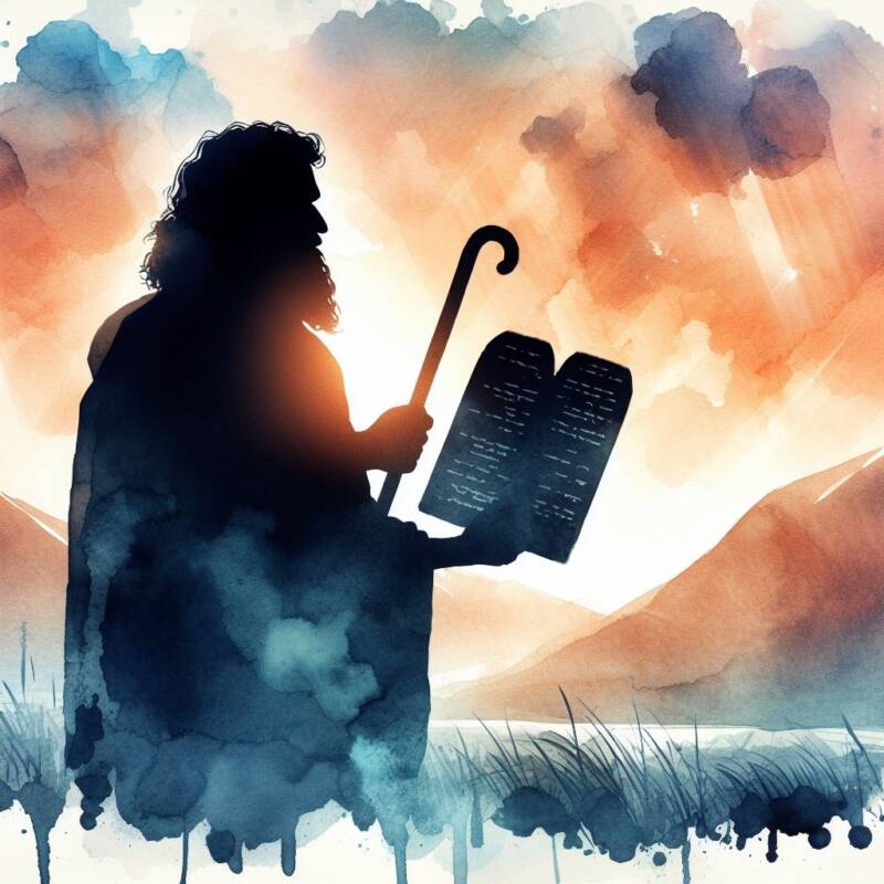 a parshat yitro watercolour painting of moshe and the ten commandments