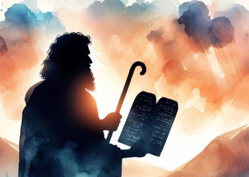 moses har sinai parshat yitro watercolour painting of moshe and the ten commandments