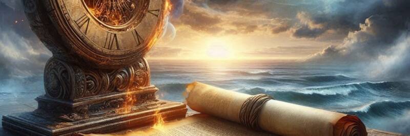 time symbols with sundial and sea moon ancient sroll clock and prophecy scroll copy
