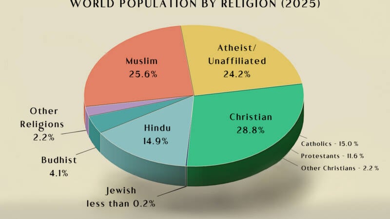 world population by religions in 2025 pie chart