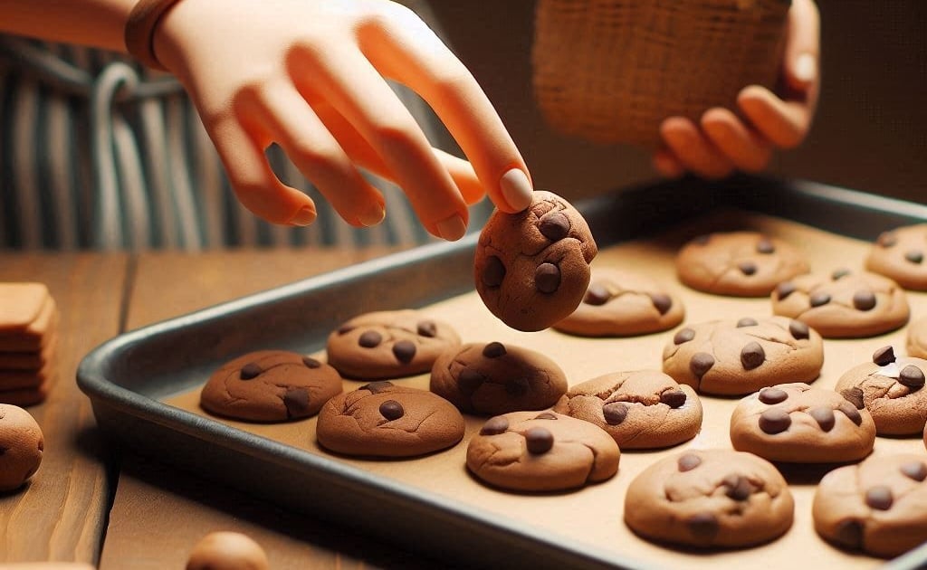 baking tray mini chocolate chip cookies