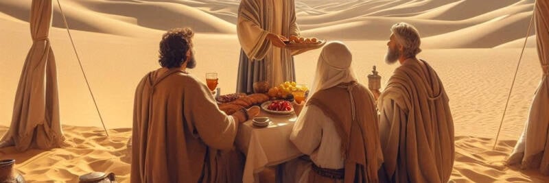 hospitality hachnasat orchim avraham three strangers men hosting angels in his open tent abraham