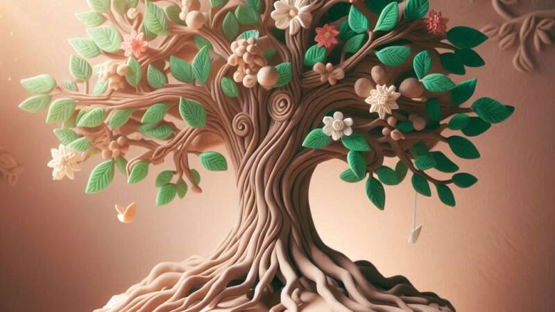 family tree branched with open book between the tree roots