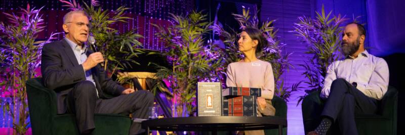 Daniel Taub, Rachel Goldberg-Polin and Jon Polin at the Sacks Conversation 2025, St Johns Wood shul