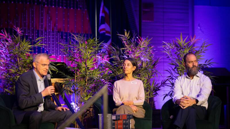 Daniel Taub, Rachel Goldberg-Polin and Jon Polin at the Sacks Conversation 2025, St Johns Wood Synagogue