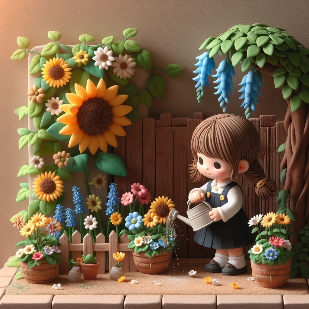 shoshanas garden schoolgirl watering the flowers