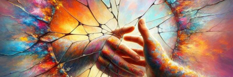 cracked mirror reflecting an act of kindness colourful hands shattered broken tikkun olam friendship reaching out teshuvah