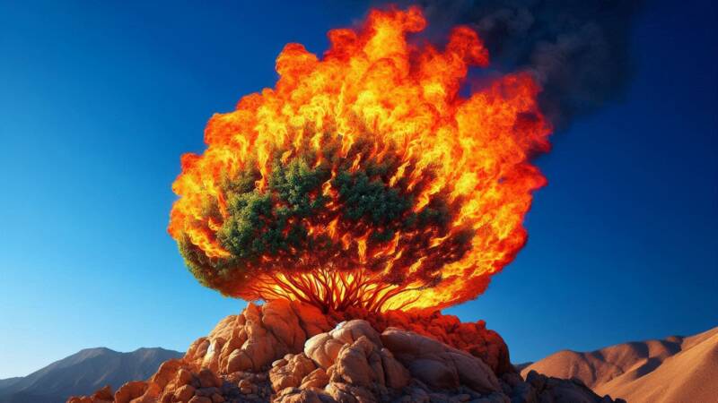 Burning bush on hilltop