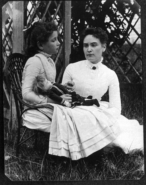 Helen Keller with Annie Sullivan in July 1888