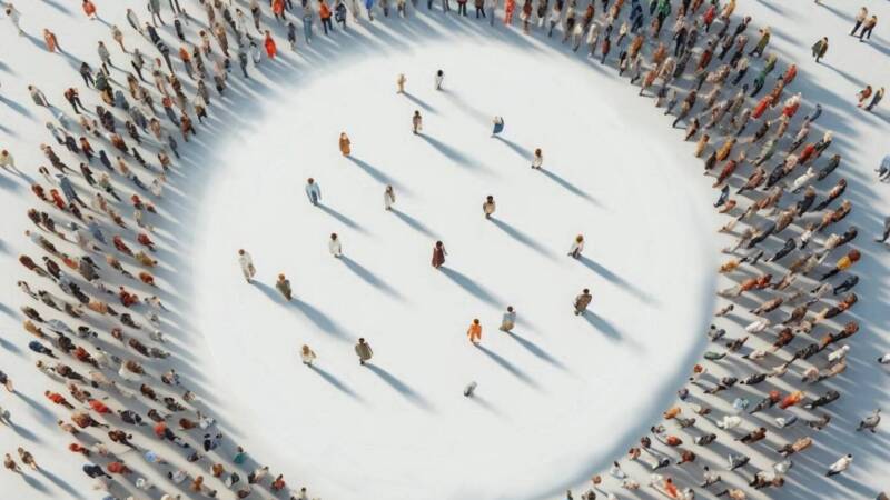 spirits in a material world crowd space birdseye view leaders followers surrounding connection space between negatice circle people 1 1536x1176 1