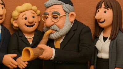 Rabbi Sacks blowing shofar animated