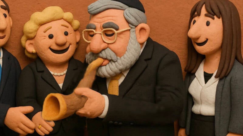 Rabbi Sacks blowing shofar animated