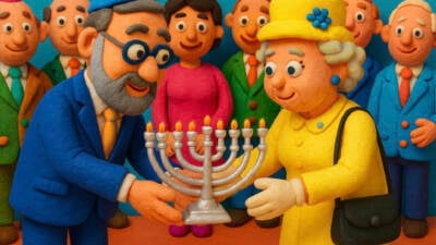 Rabbi Sacks at Chanukah with the queen - animated