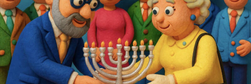Rabbi Sacks at Chanukah with the queen - animated