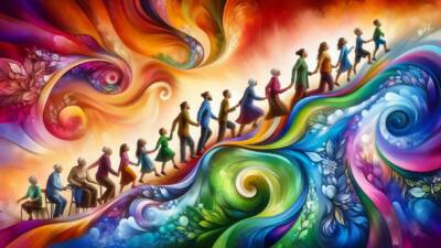 family journeys a link in the chain from elderly great grandparent to grandma grandpa to parents to children all generations connected