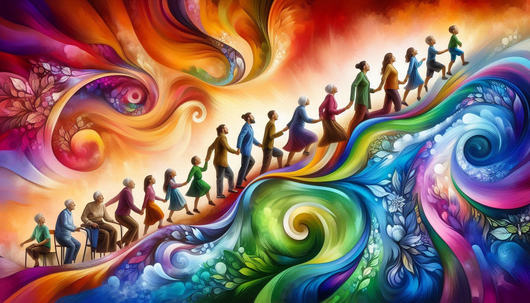 family journeys a link in the chain from elderly great grandparent to grandma grandpa to parents to children all generations connected