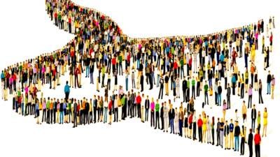 giving helping hand people banding together collaborating supporting holding offering connecting