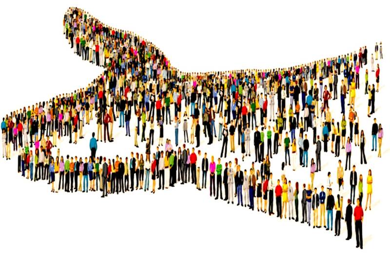 giving helping hand people banding together collaborating supporting holding offering connecting