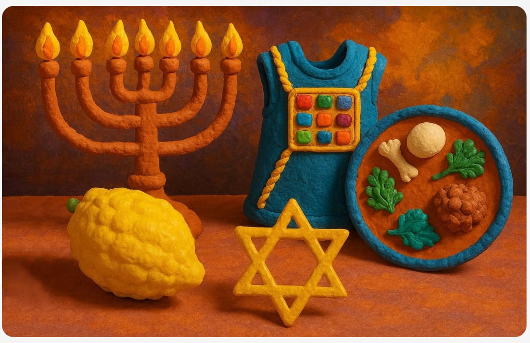 menorah ephod etrog a seder plate and magen david still life
