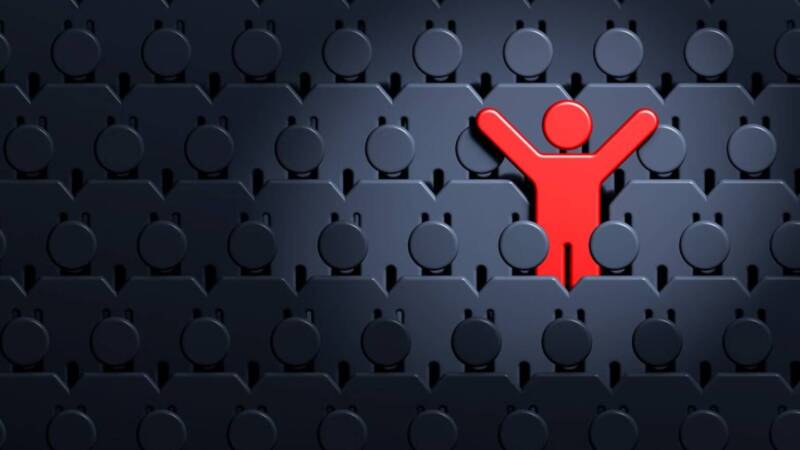 Point of difference dignity individual unique stick man standing out standing up