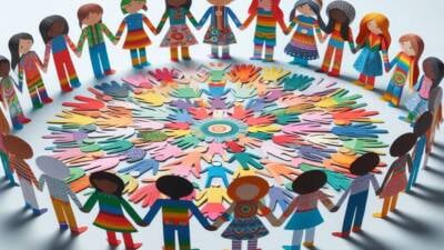 circle community of colourful paper dolls 1