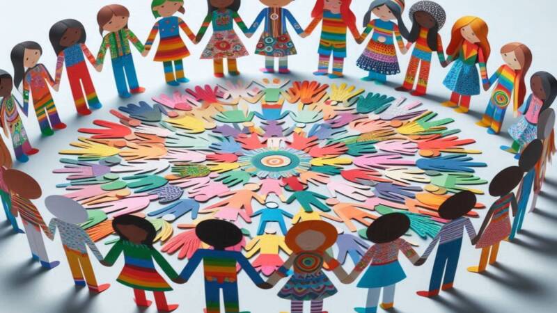 circle community of colourful paper dolls 1