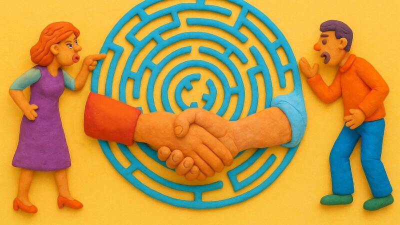 dispute conflict reconciliation argue fight diagreement shouting talking handshake peace dispute violence maze