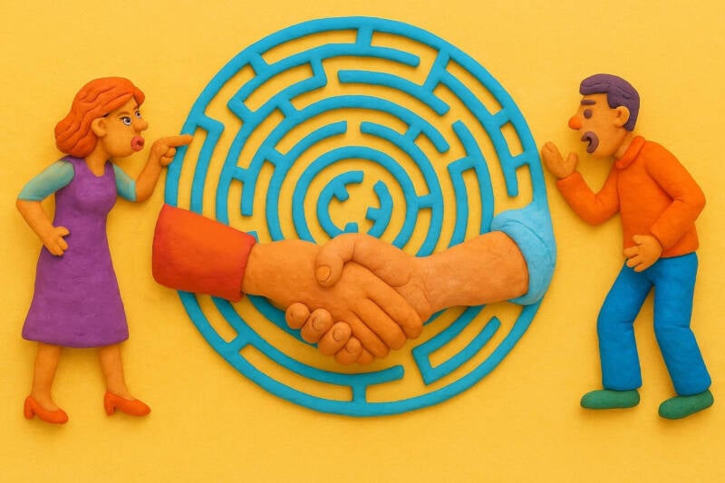 dispute conflict reconciliation argue fight diagreement shouting talking handshake peace dispute violence maze