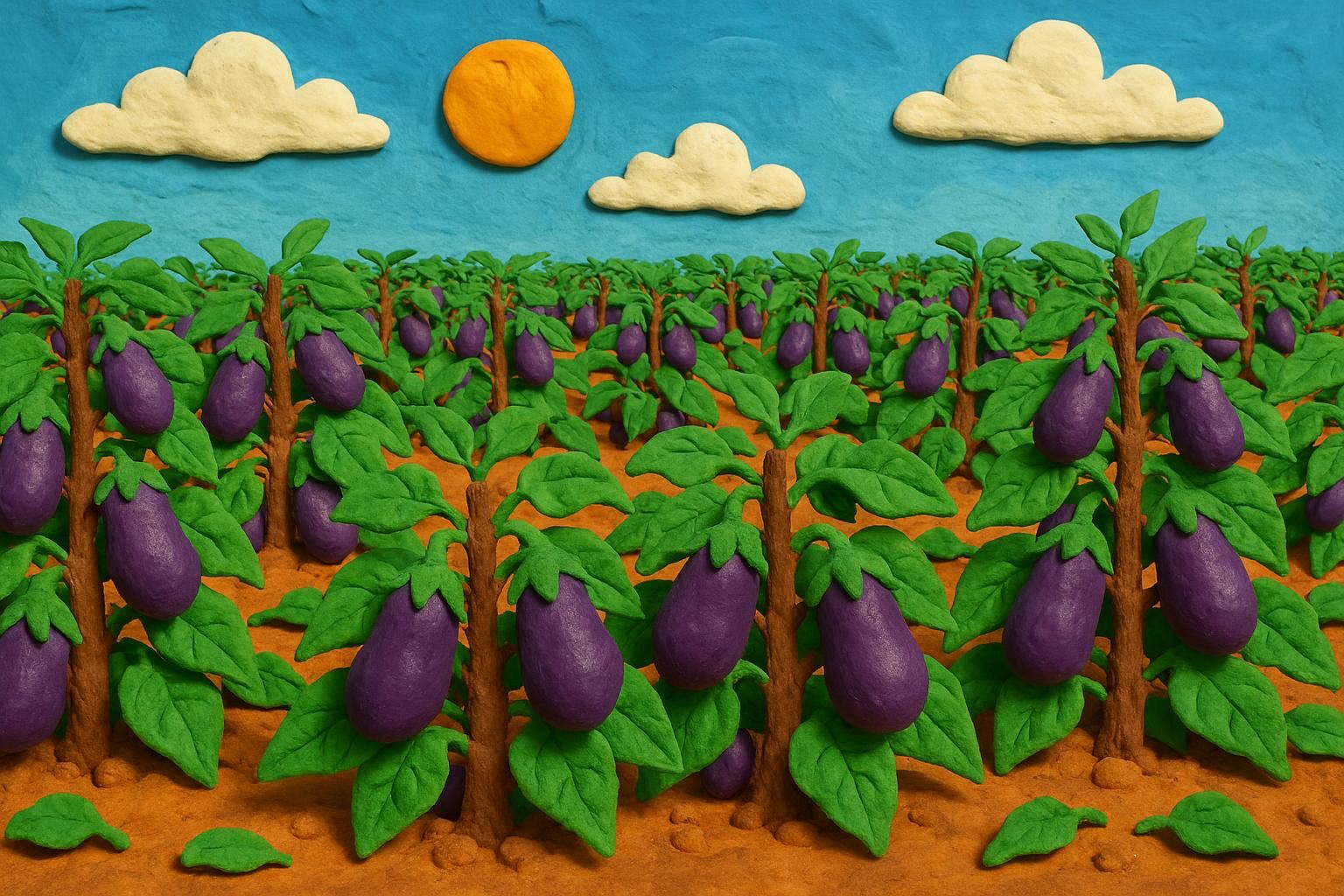 Eggplant aubergine field of crops on the farm