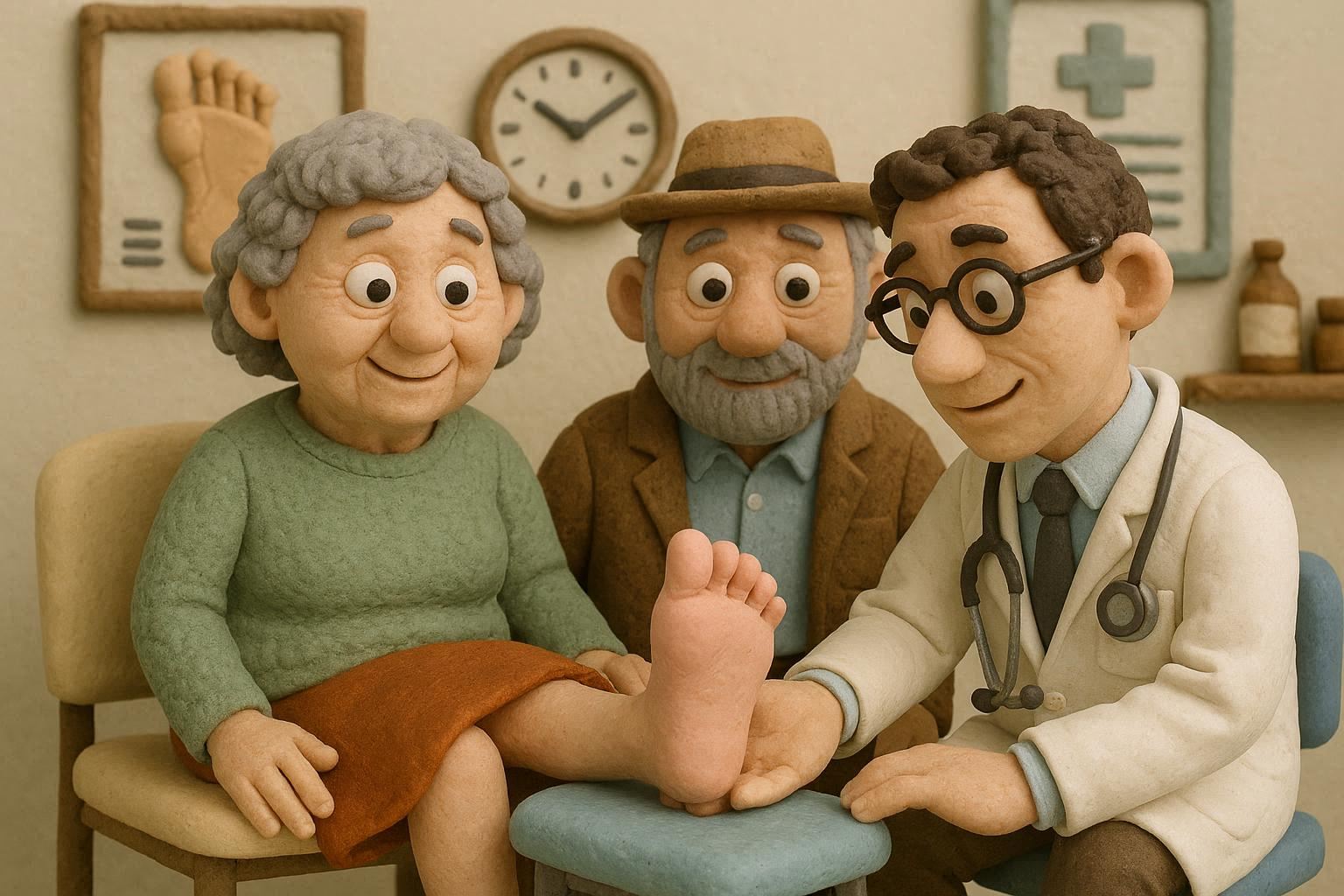 aryeh levine and wife at the doctors office looking at her foot