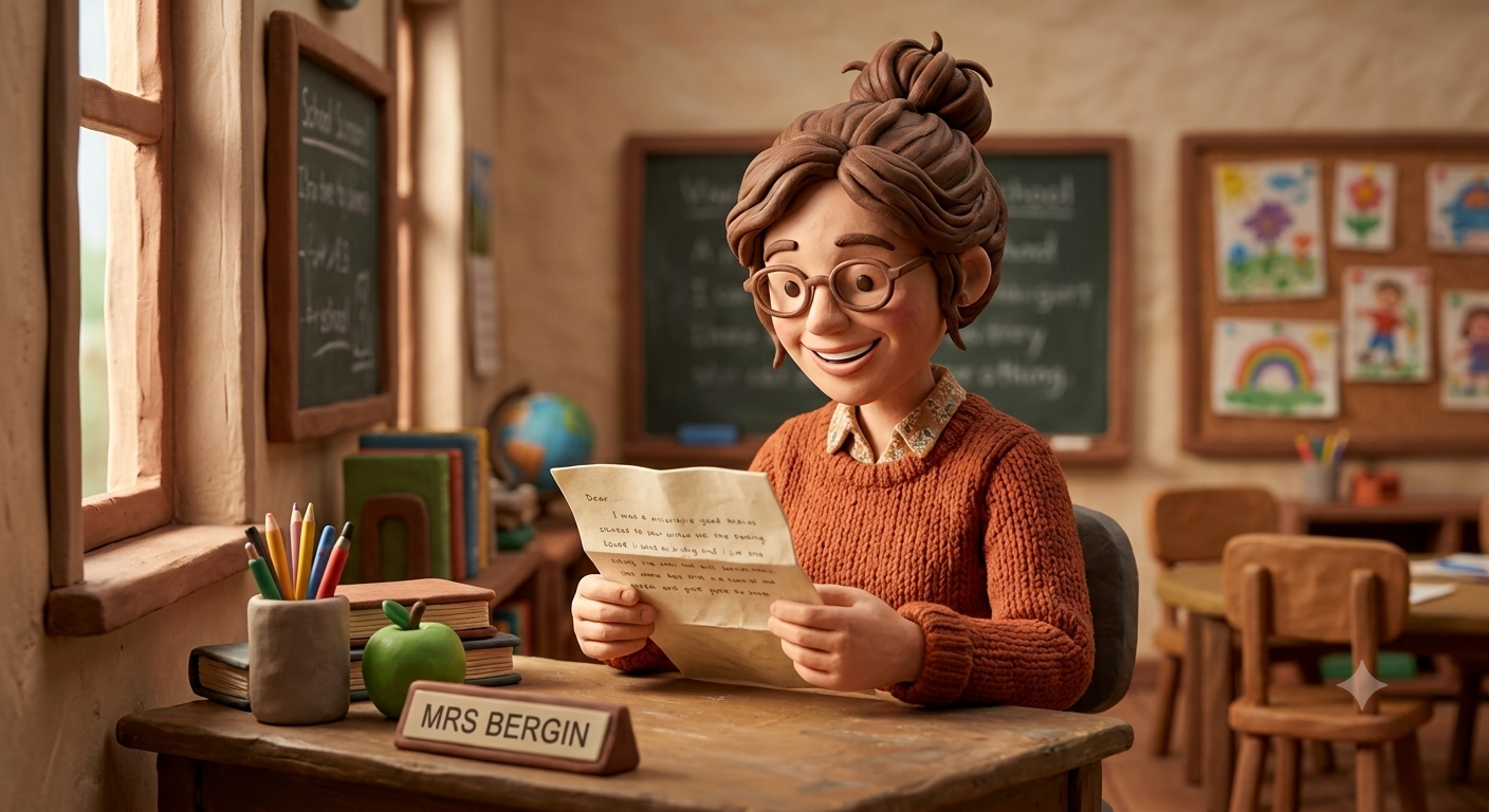 teacher reading letter from student
