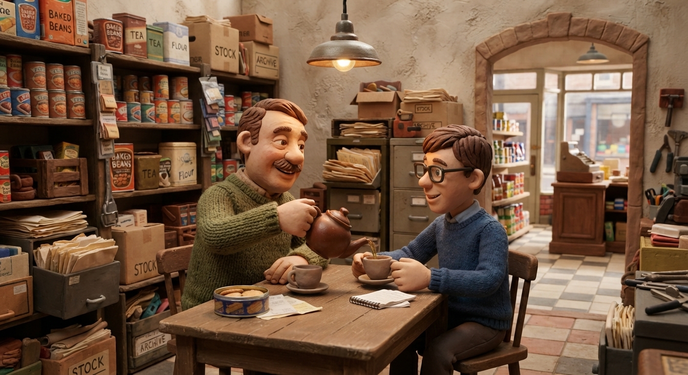mr abramson and daniel shtielberg in the grocery store back room